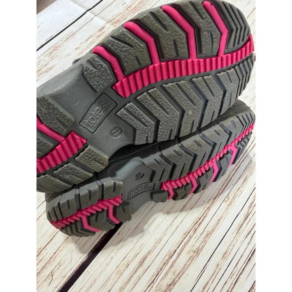 Totes Girls Grey Pink Waterproof Winter Snow Boots Size 11 Kids Zipper Strap